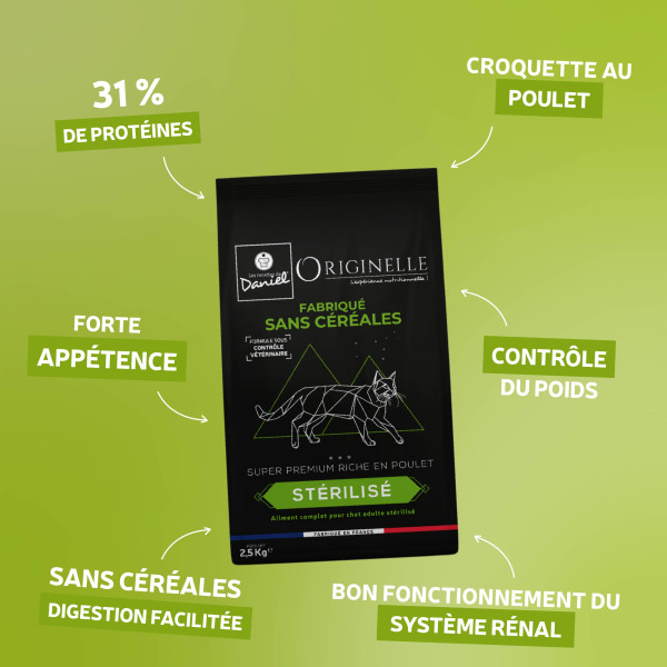Croquettes Originelle chat stérilisé poulet sans céréales - 2,5 kg