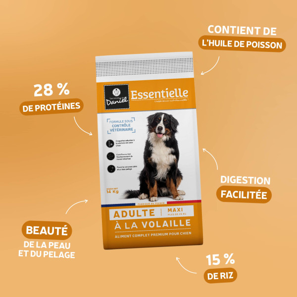 Croquettes Essentielle Chien - Maxi Adulte - à la volaille 14 kg