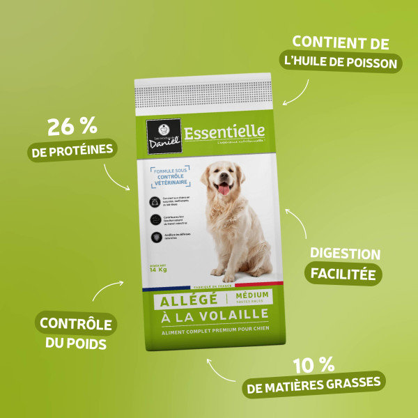 Croquettes Essentielle Allégées Chien - à la volaille 14 kg