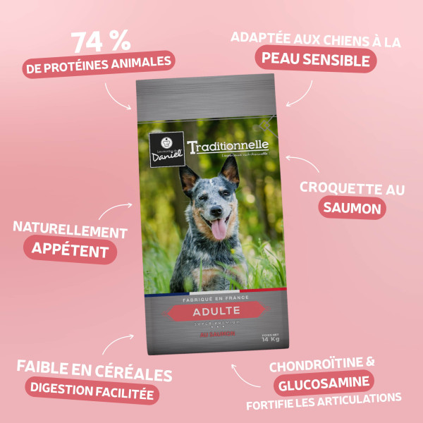 Croquettes Traditionnelle - Adulte Medium au Saumon - 14 kg