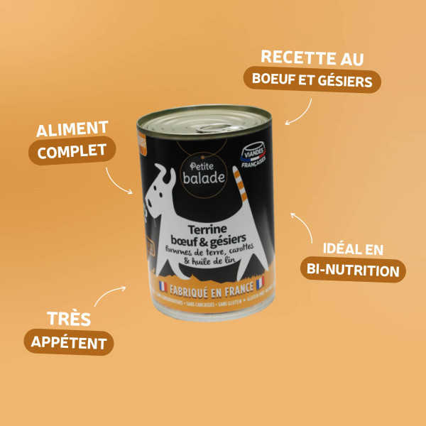 Terrine de bœuf et gésiers 400g - Humide "Petite balade"